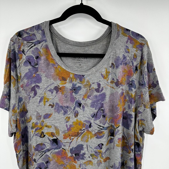 SUPER SOFT KNITS Womens Plus Size‎ 3 Gray Floral Print Short Sleeve T Shirt - Picture 2 of 7